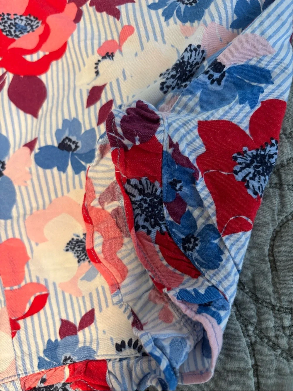 Jane and Bleecker Floral Pajama Set! Button-Front Ruffled Crop Top - Blue, Pink